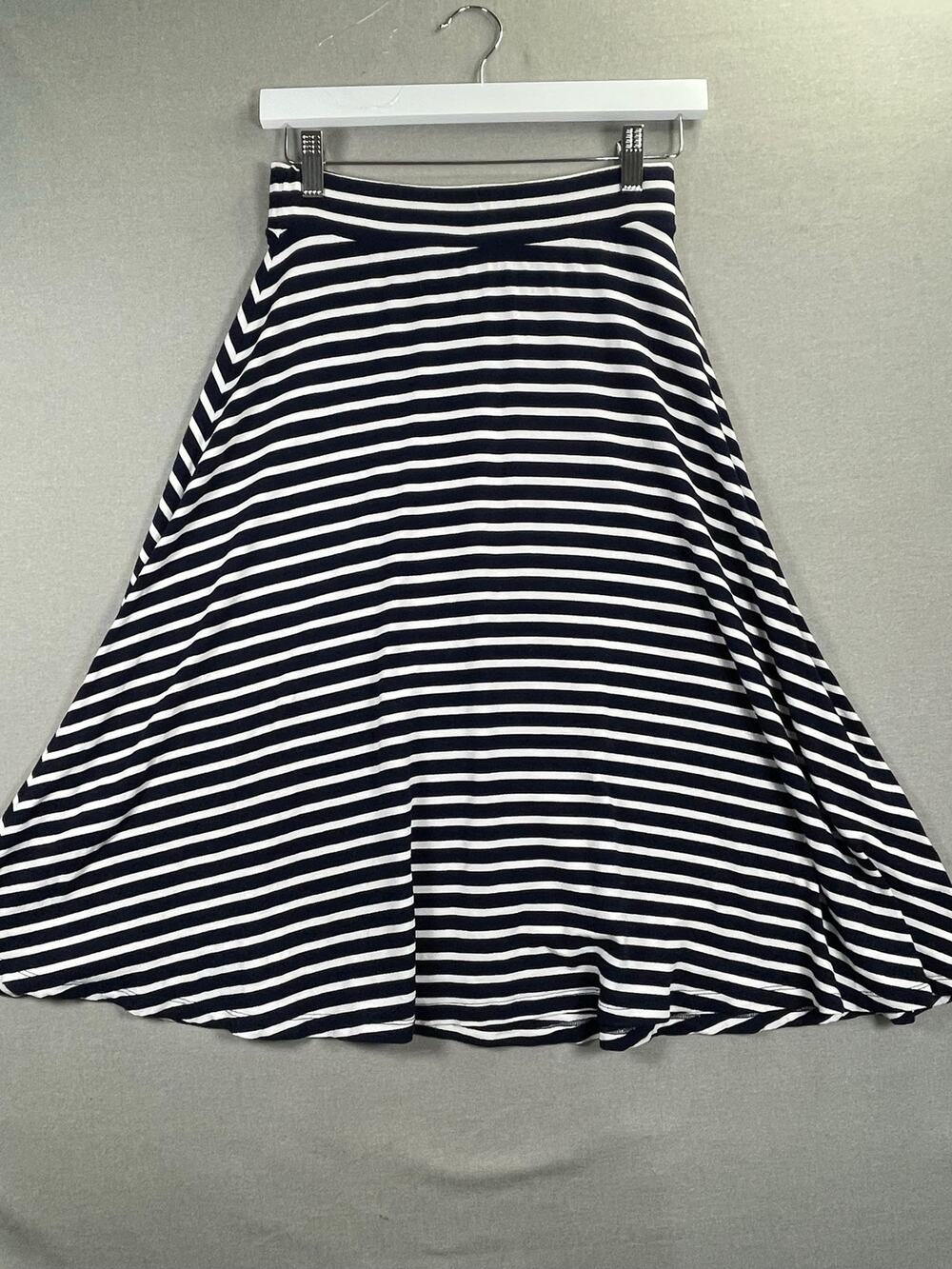 Boden J0182 Navy White Striped Viscose Jersey Swing Midi Skirt Petite US 4P